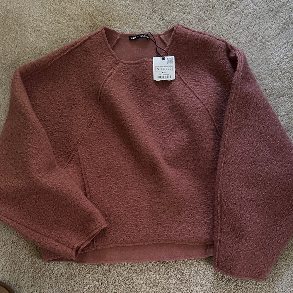 Zara Women's Mauve Crew Neck Sweater